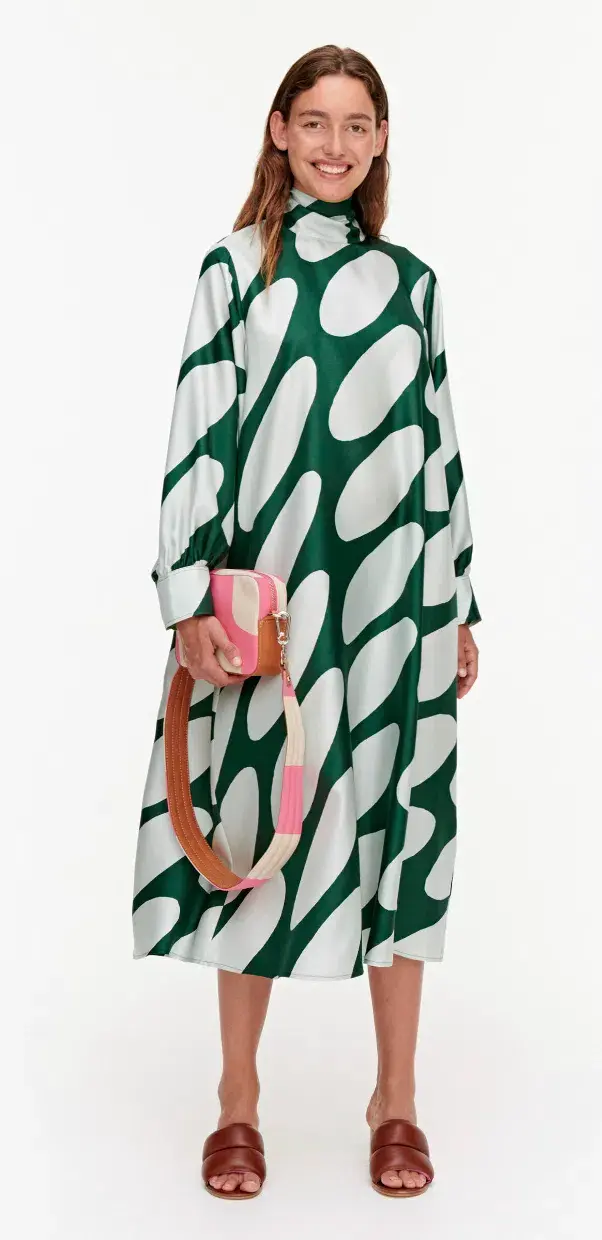 Marimekko Aatoilee Linsii Silk Dress Print  Green Size AU 6 - Image 1