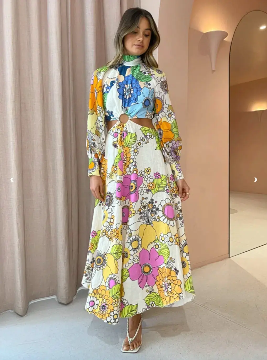 Alemais Farrah Cut Out Midi Dress Print Size 6  - Image 1