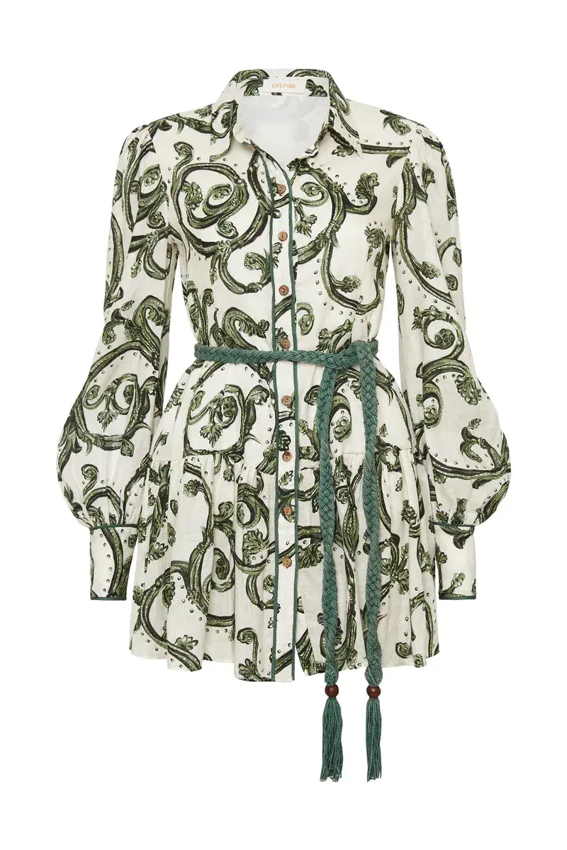 Kate Ford Zelie Short Shirt Dress Print Size 8  - Image 6