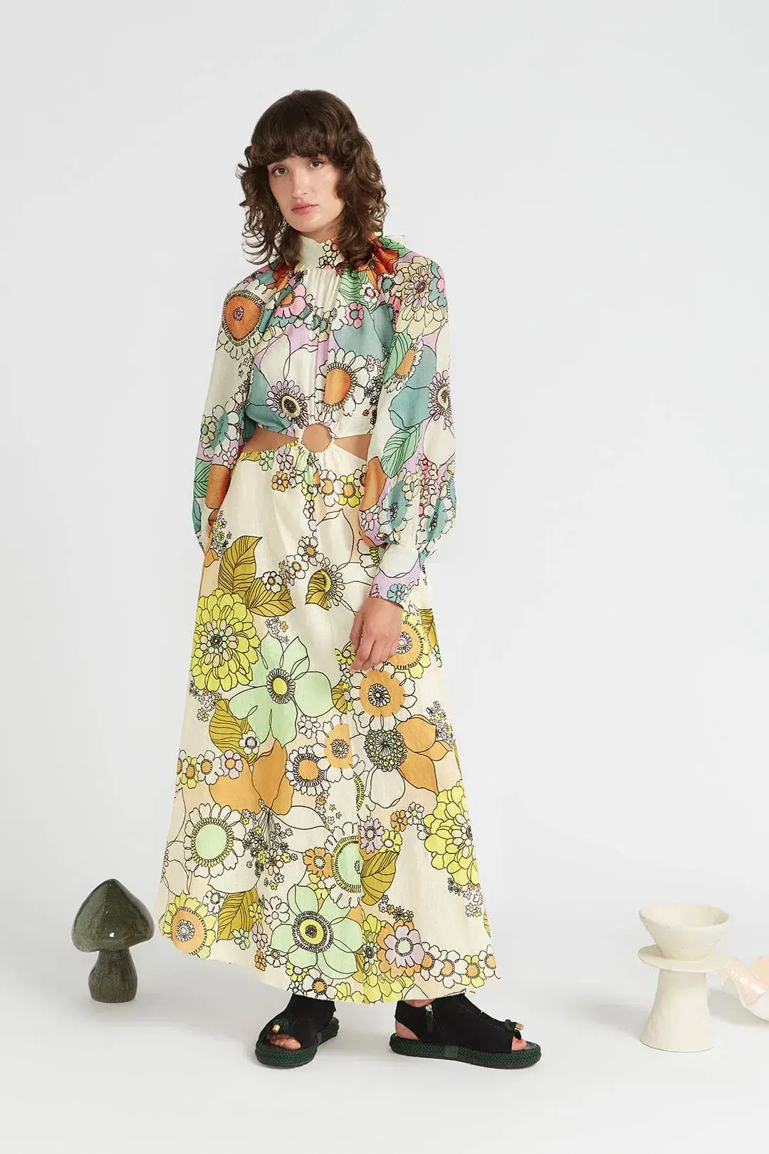 Alemais Farrah Cut Out Midi Dress Print Size 10 - Image 1