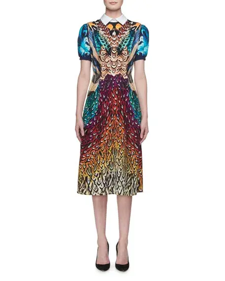 Mary Katrantzou Osprey Silk Dress Feather Print Size 6 - Image 2