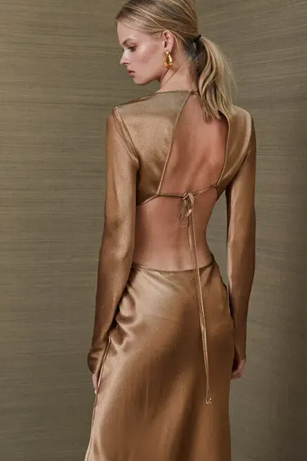 Bec & Bridge Aubrey Long Sleeve Maxi Dress Gold Size 10 - Image 4