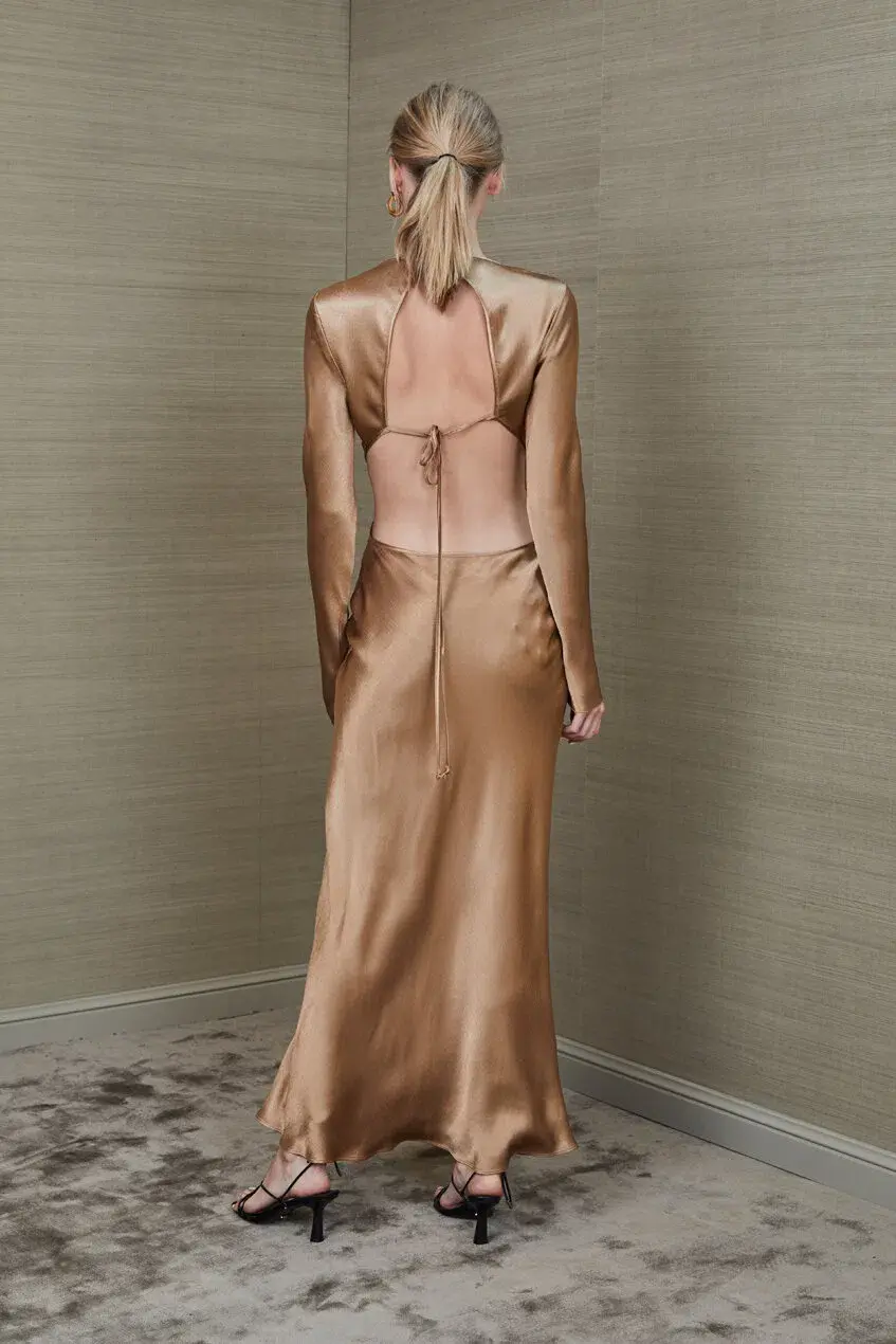 Bec & Bridge Aubrey Long Sleeve Maxi Dress Gold Size 10 - Image 3
