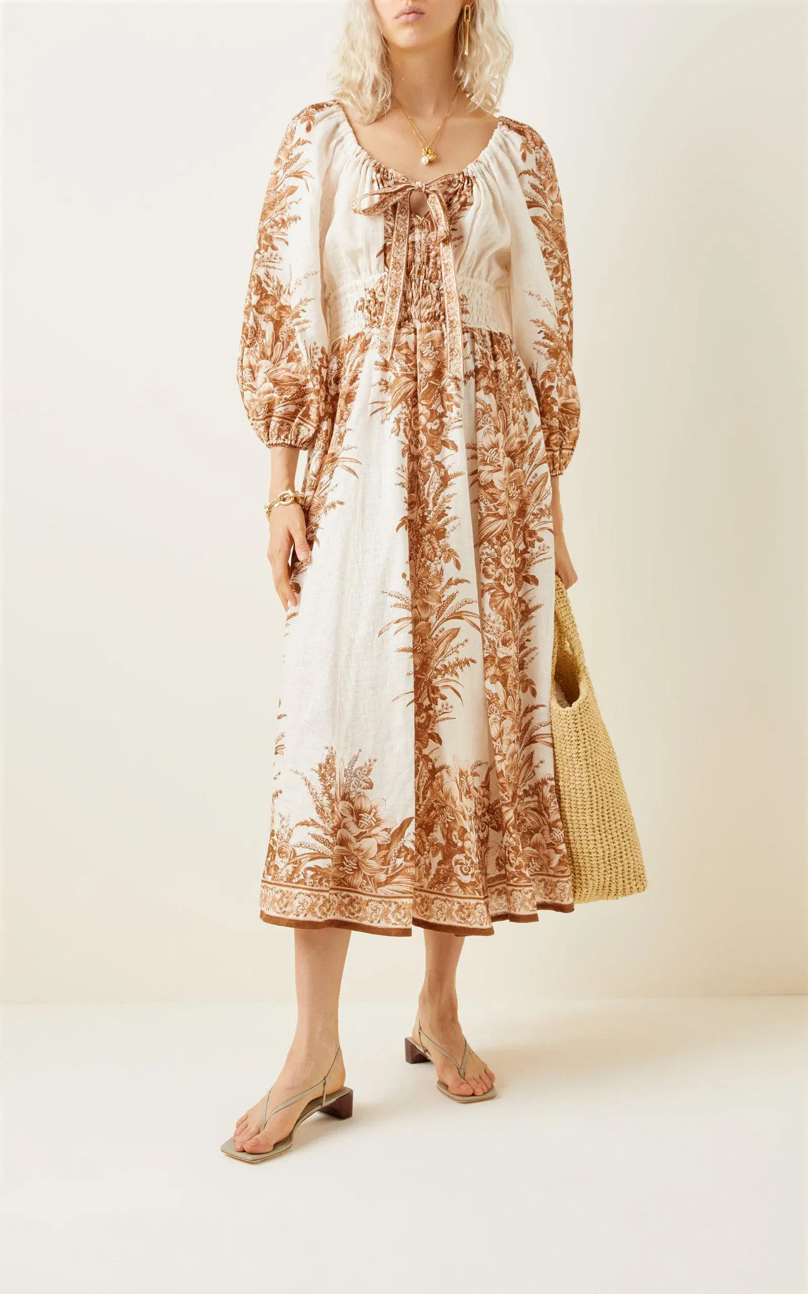 Zimmermann Moonshine Printed Linen Midi Dress Print Size 2 - Image 1
