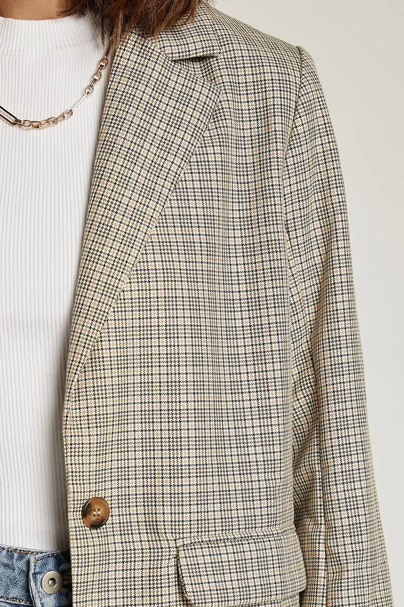 DISSH Frankie Plaid Beige Blazer Print Size 12 - Image 3