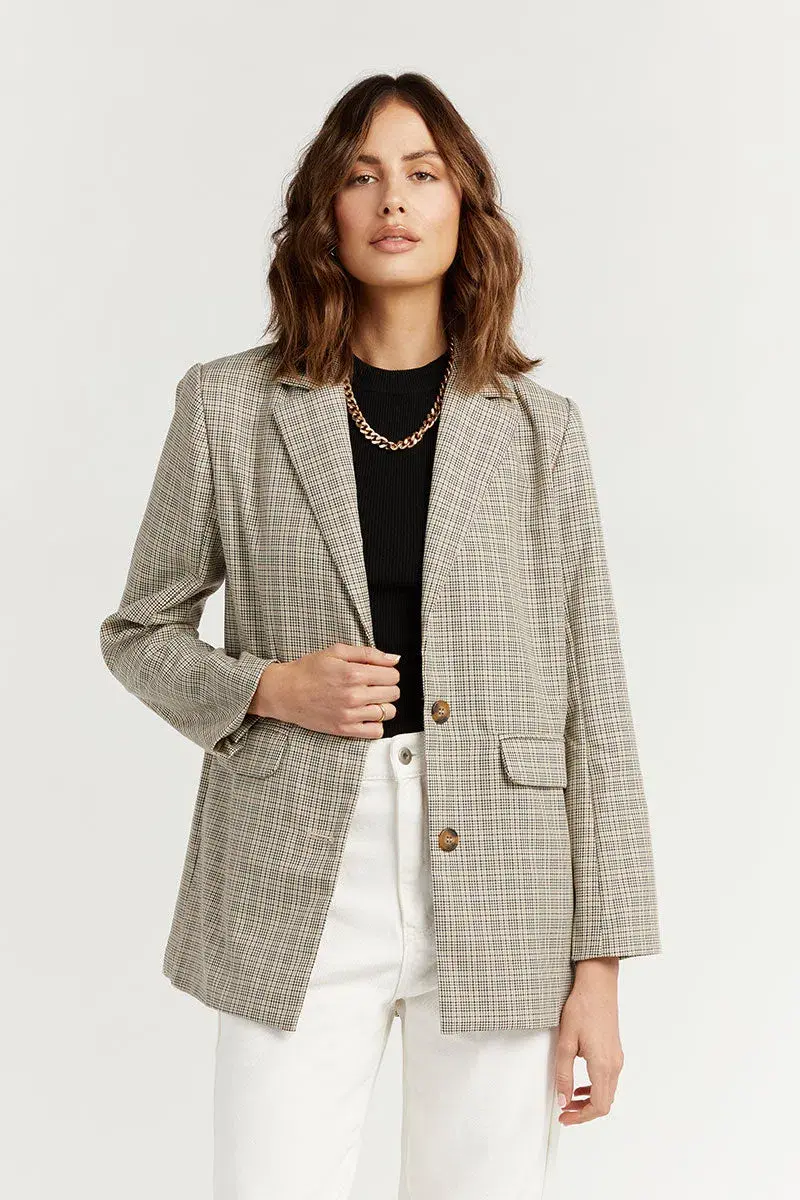 DISSH Frankie Plaid Beige Blazer Print Size 12 - Image 1
