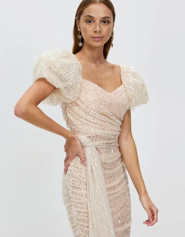 Bariano Powder Puff Sleeve Mini Dress Sequin Size 8  - Image 3