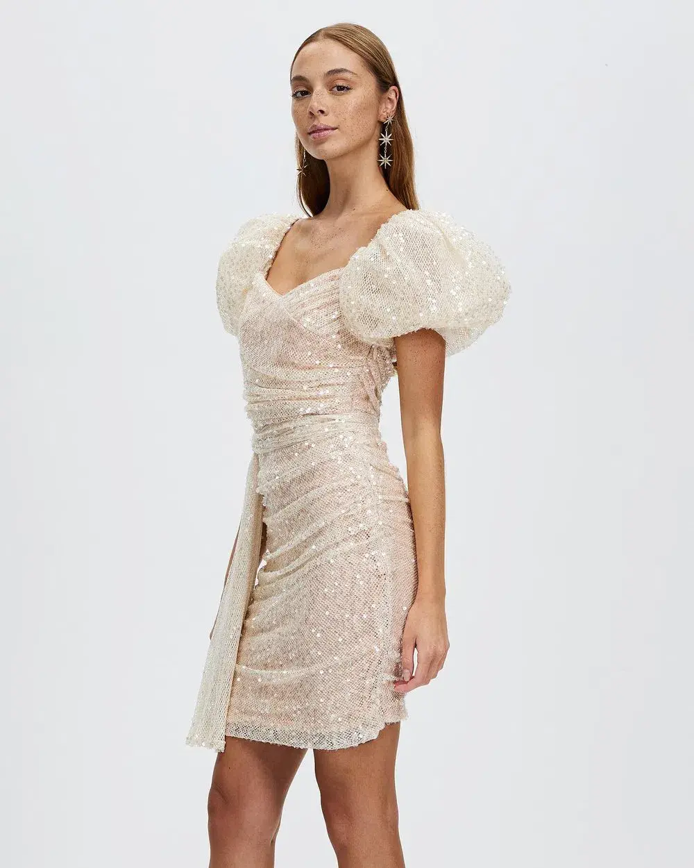 Bariano Powder Puff Sleeve Mini Dress Sequin Size 8  - Image 2