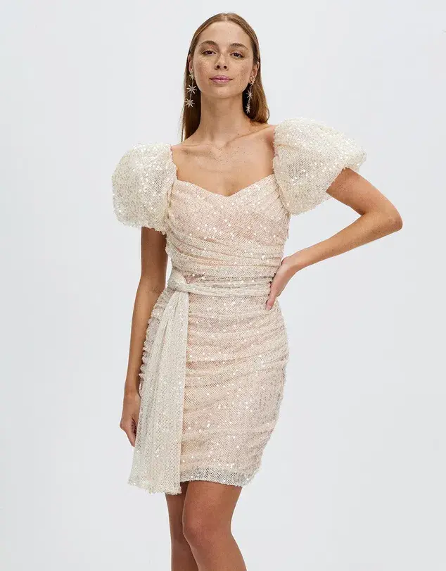 Bariano Powder Puff Sleeve Mini Dress Sequin Size 8  - Image 1