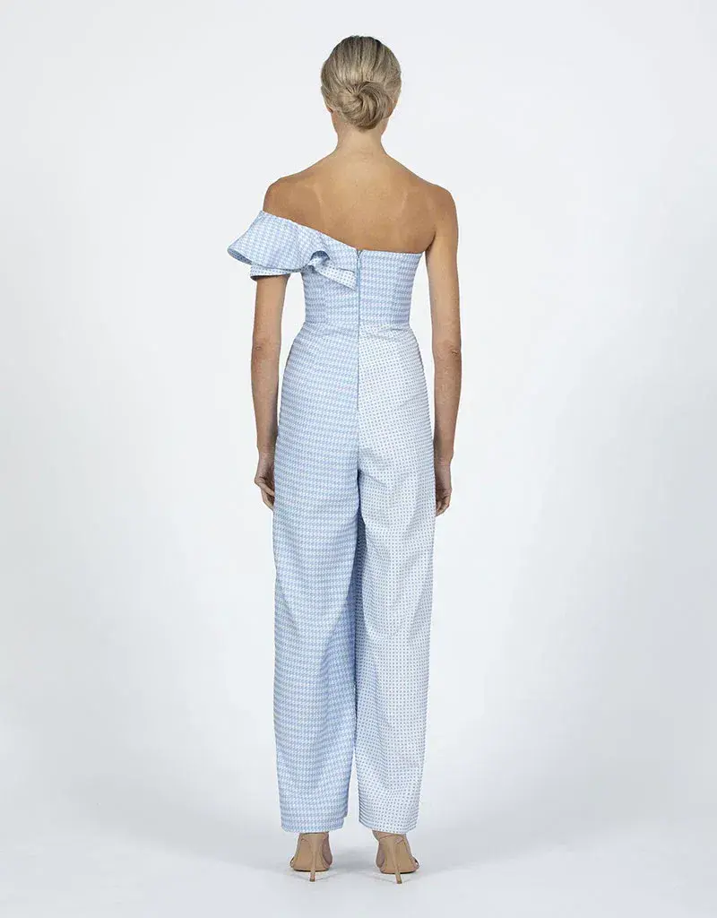 Bariano Willow Contrast Off Shoulder Jumpsuit Pale Blue/Cream  Size 8 - Image 2