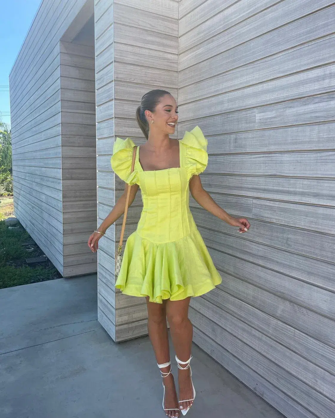 Aje Breathless Frill Sleeve Mini Dress Lime Green Size 12 - Image 4