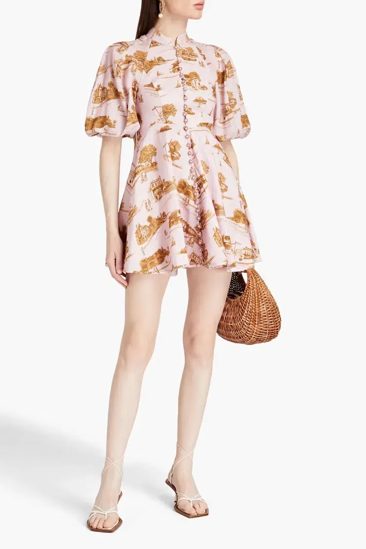 Zimmermann Day Mini Dress Pink/Gold Toile Size 2 / Au 12 - Image 1