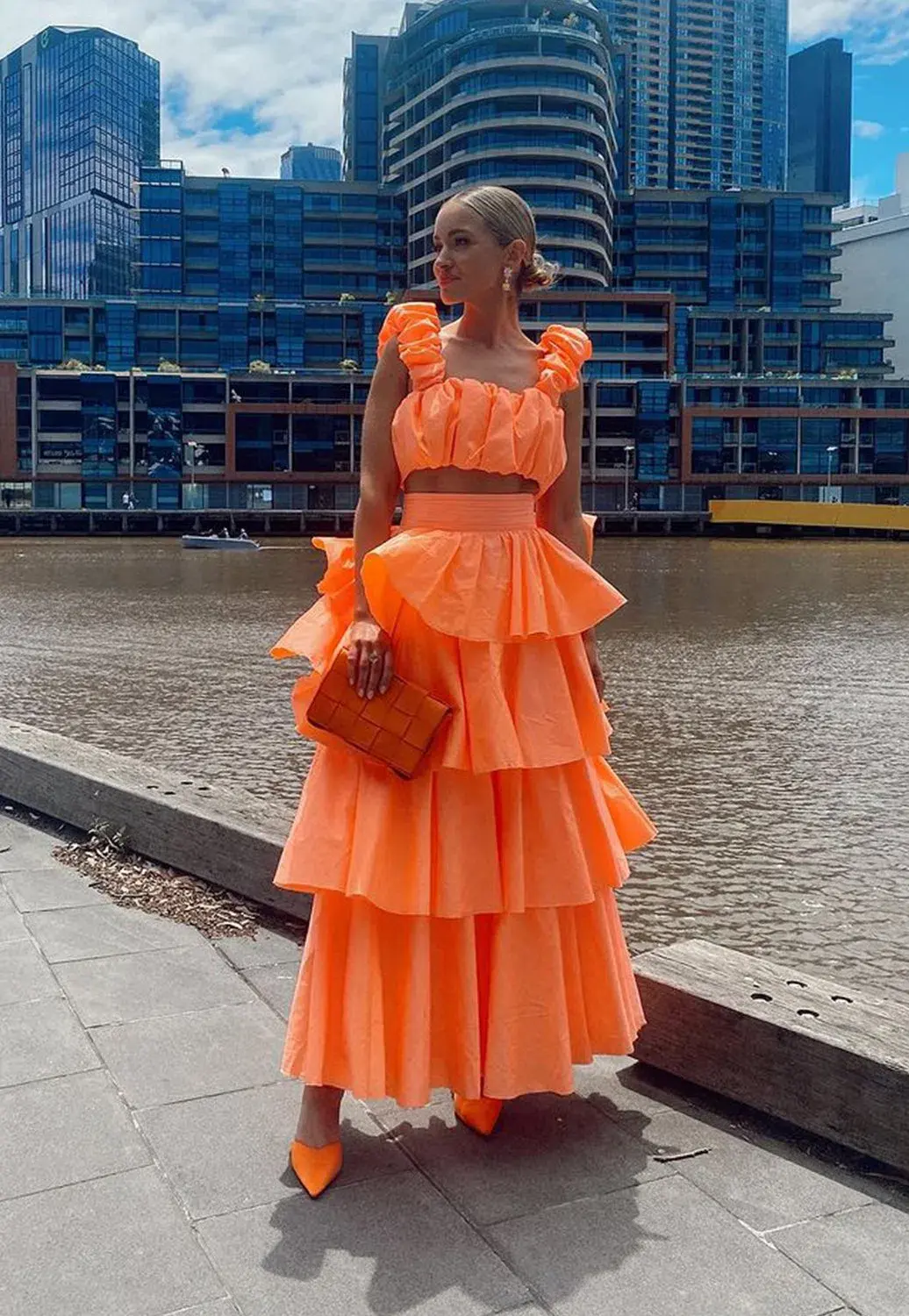 Aje Medina Crop & Skirt Set Orange Size 6 - Image 3