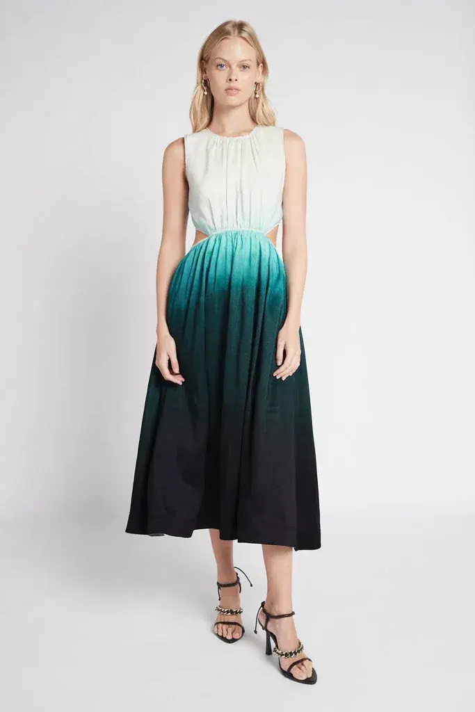 Aje Cosmos Cutout Midi Dress Teal Ombre Size 8 - Image 1