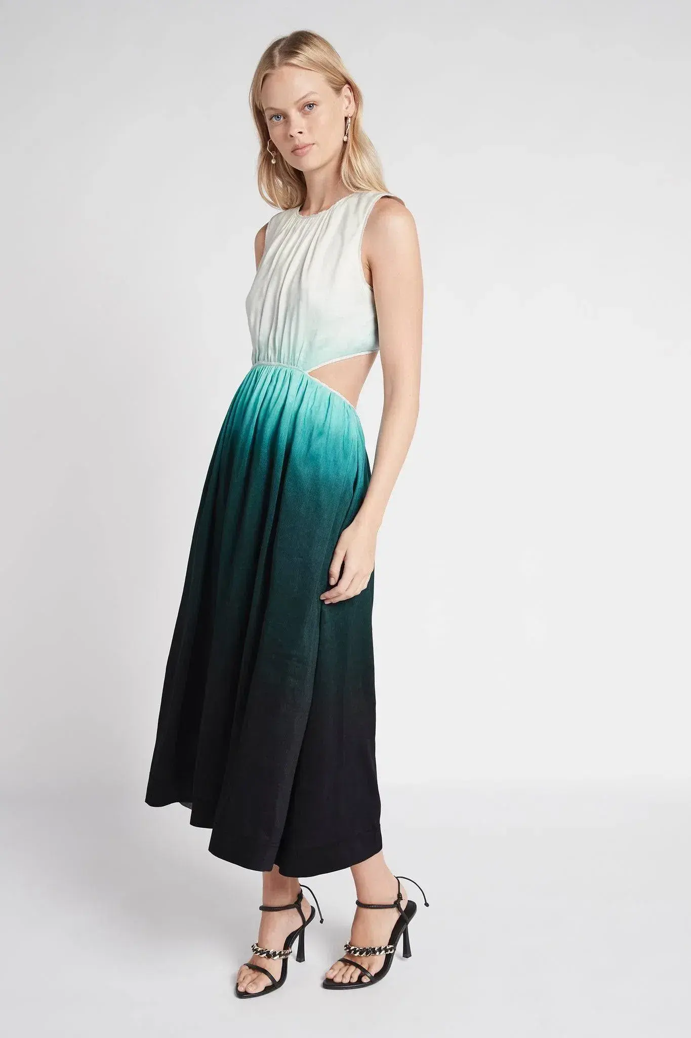 Aje Cosmos Cutout Midi Dress Teal Ombre Size 8 - Image 3