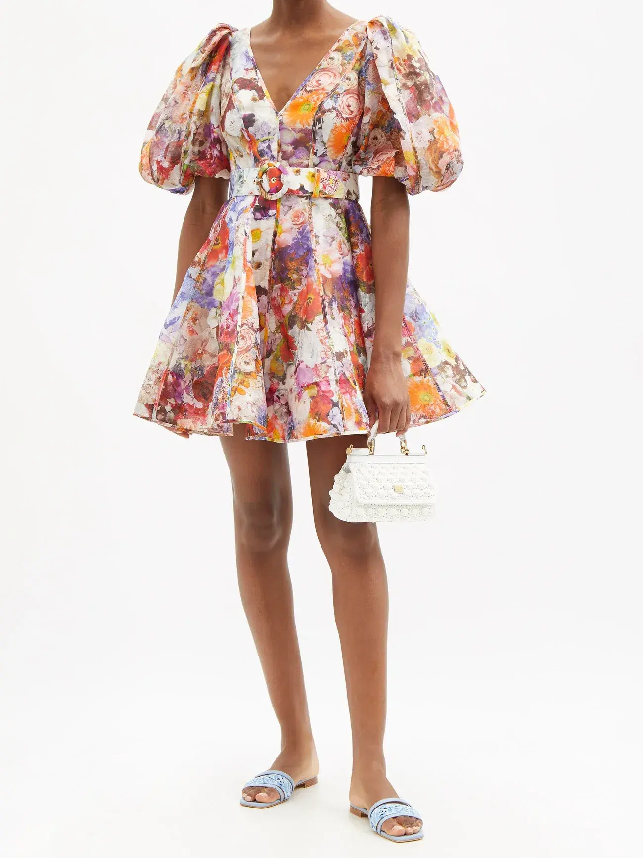 Zimmermann Prima Balloon Sleeve Belted Mini Dress Floral Size 1 /  Au 10 - Image 2