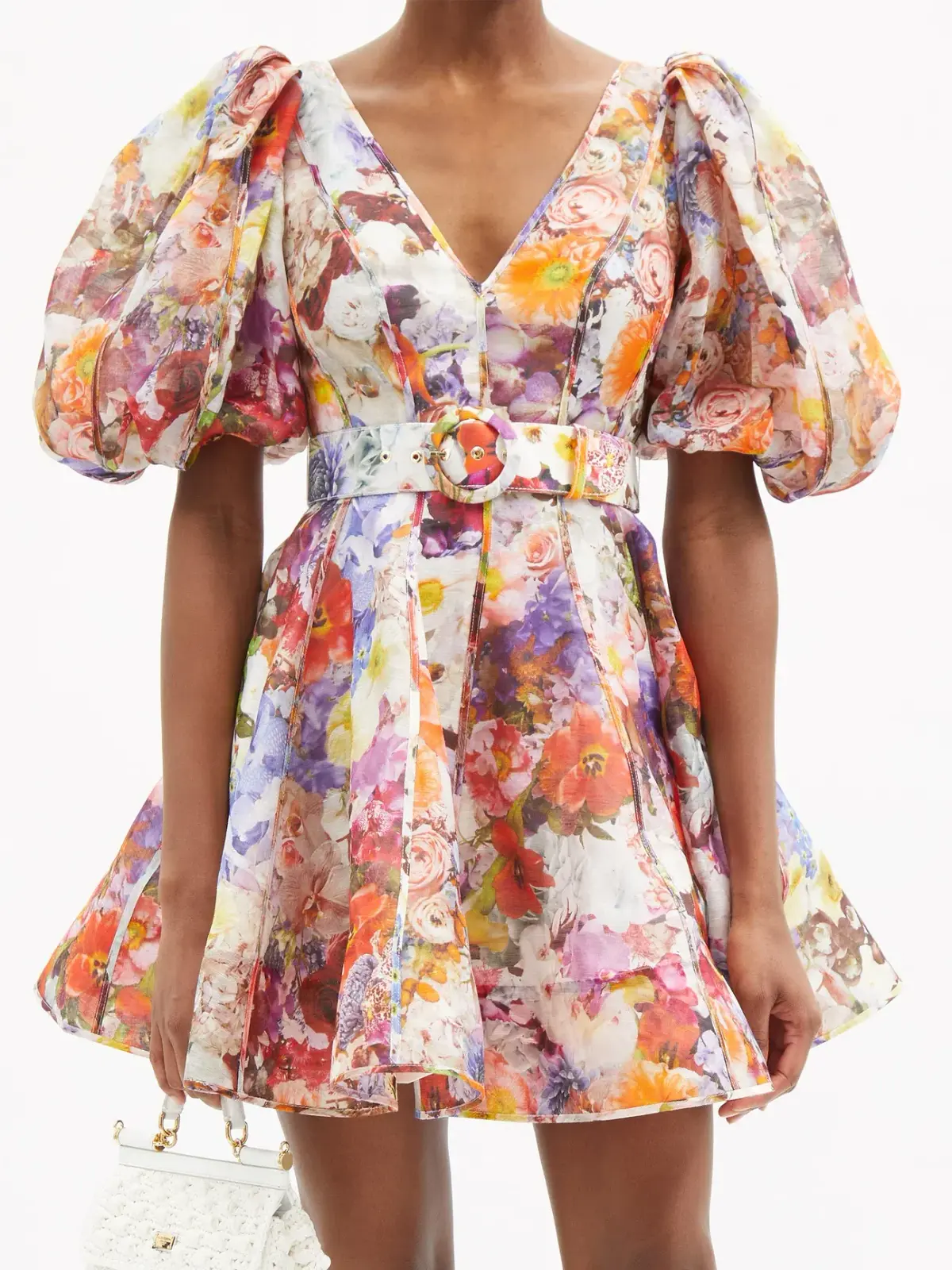 Zimmermann Prima Balloon Sleeve Belted Mini Dress Floral Size 1 /  Au 10 - Image 3