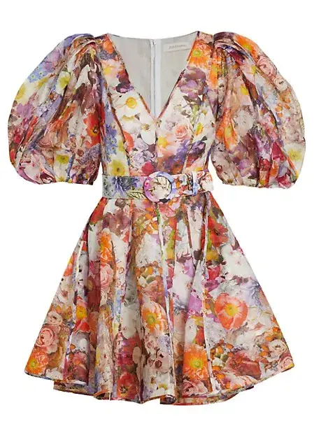 Zimmermann Prima Balloon Sleeve Belted Mini Dress Floral Size 1 /  Au 10 - Image 5