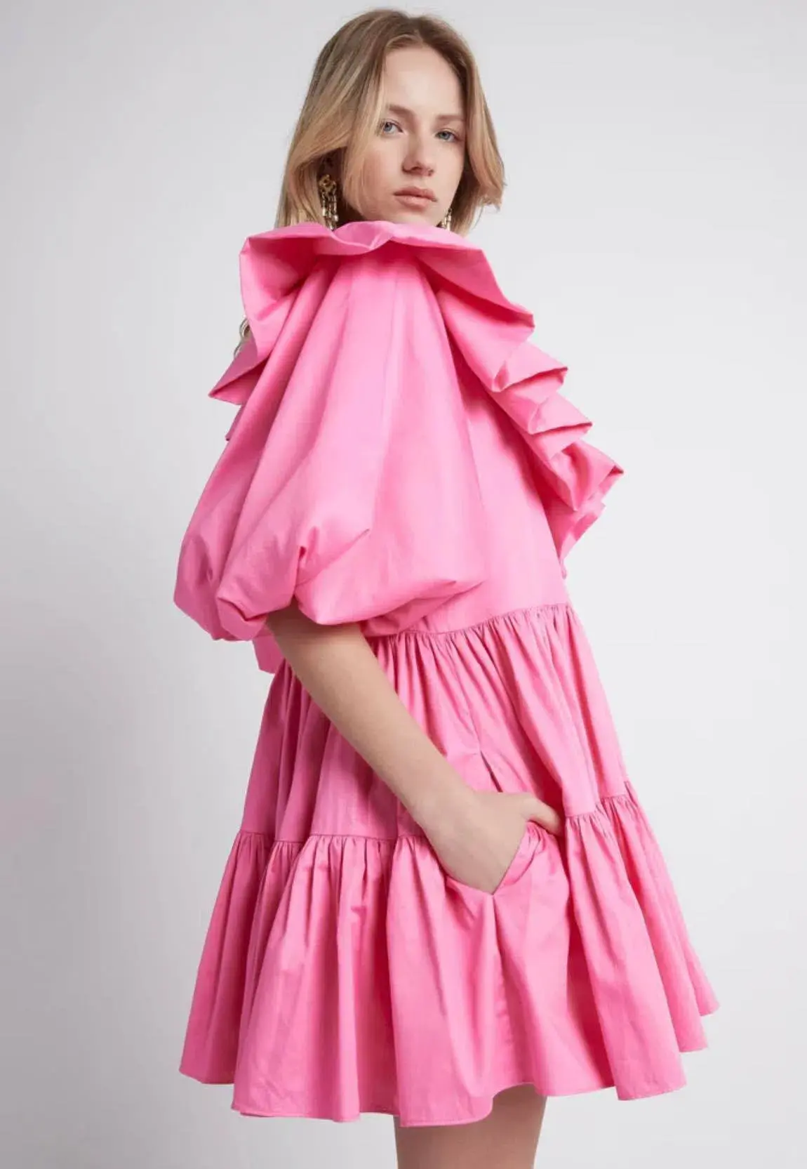 Aje Solstice Ruffle Tiered Smock Mini Dress Pink Size 14 - Image 4