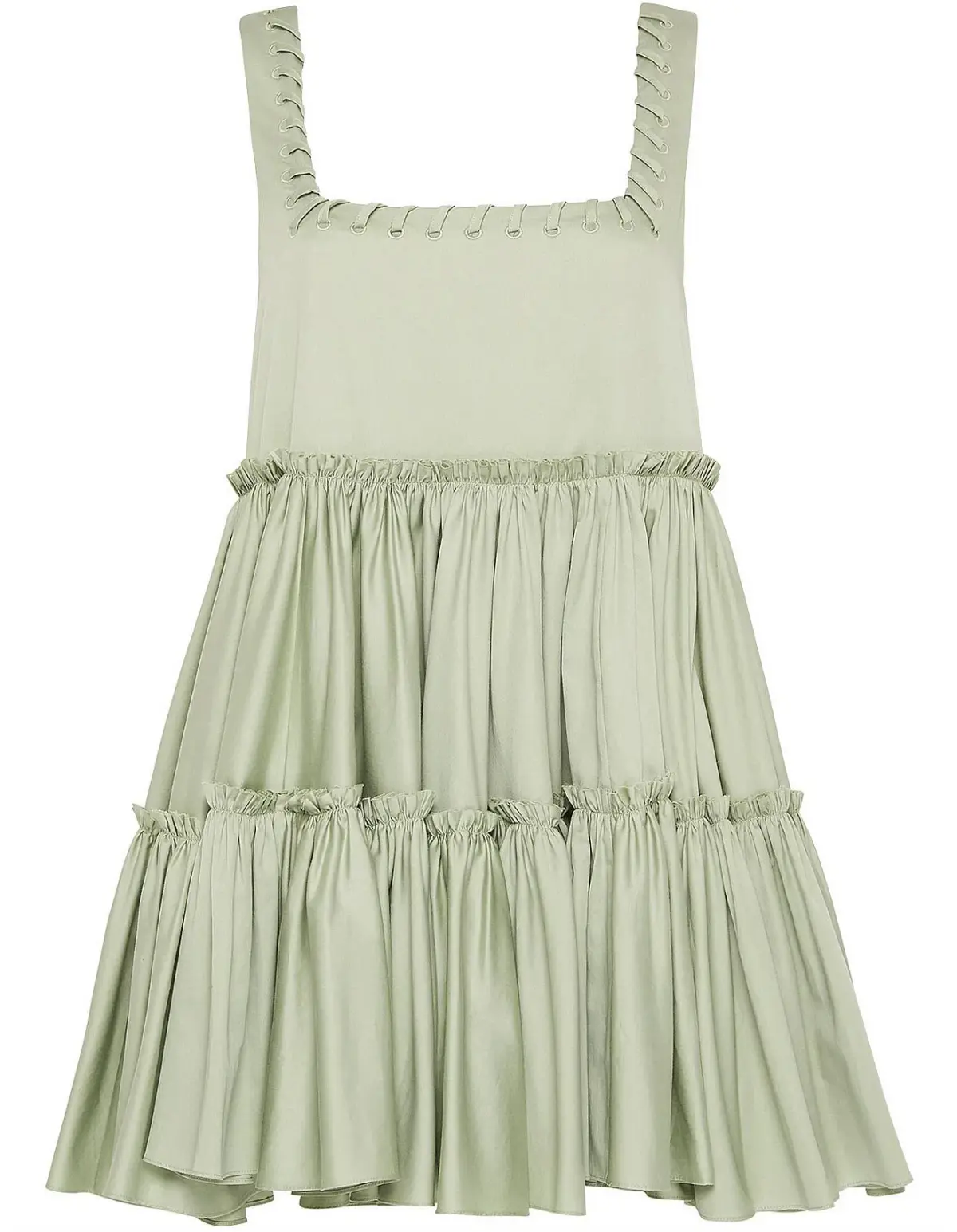 Aje Hushed Cotton Square Neck Mini Dress in Bamboo Green Size 14  - Image 5