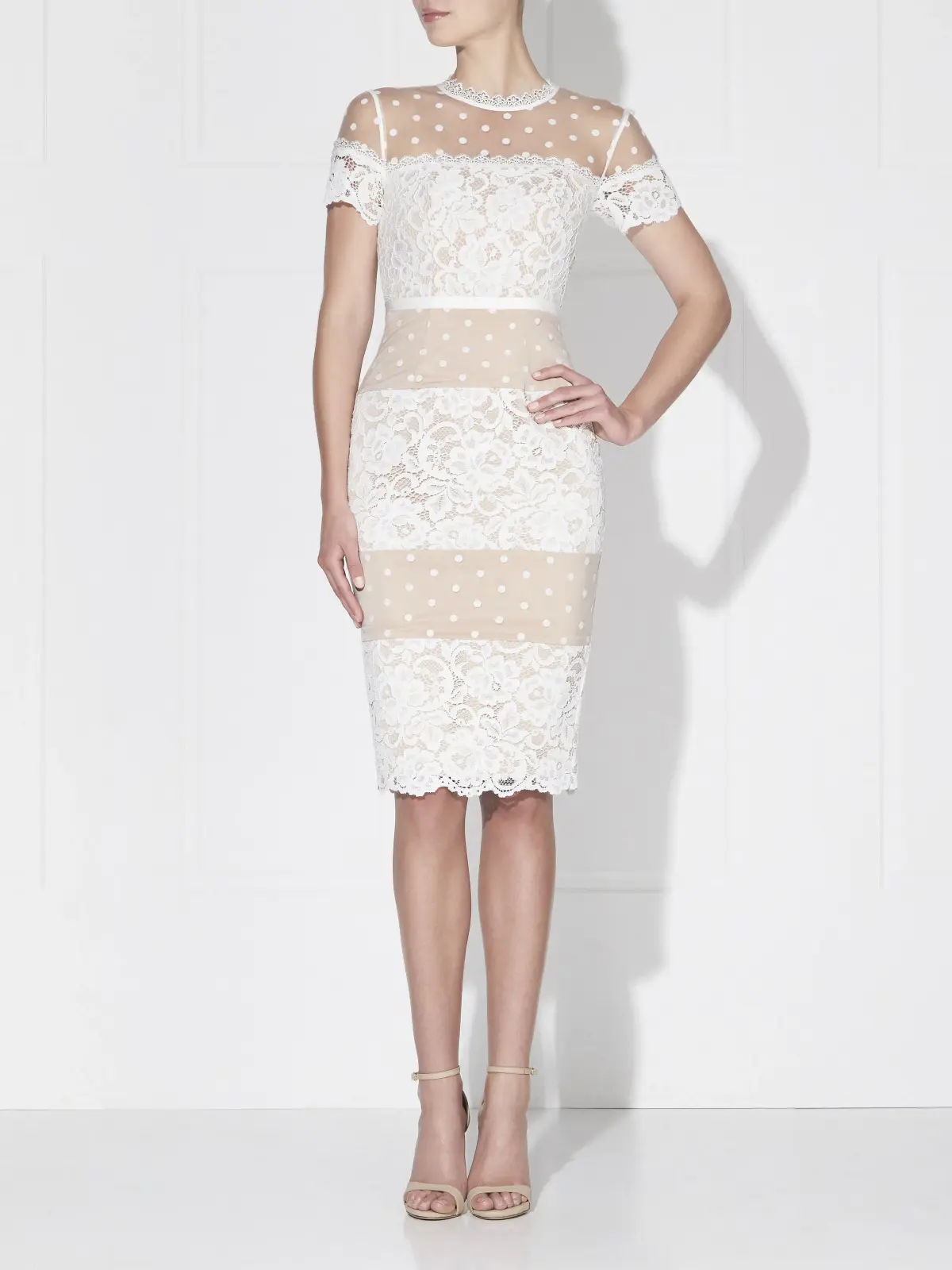 Love Honor Ava Lace Midi Dress White Nude Size 8 - Image 1