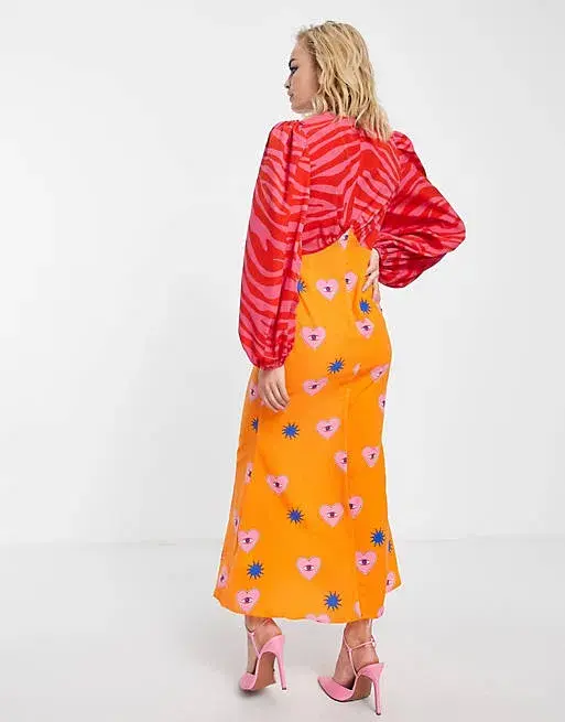Never Fully Dressed Plus Balloon Sleeve Maxi Dress in Contrast Graphic Print  Size 20  - Image 4