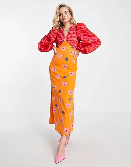 Never Fully Dressed Plus Balloon Sleeve Maxi Dress in Contrast Graphic Print  Size 20  - Image 3