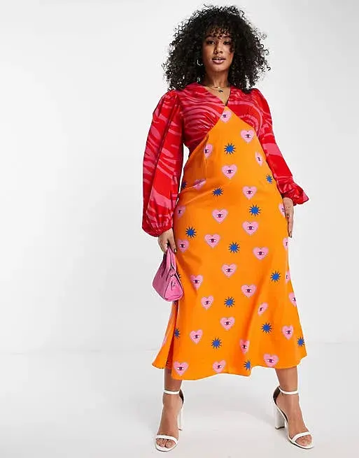 Never Fully Dressed Plus Balloon Sleeve Maxi Dress in Contrast Graphic Print  Size 20  - Image 1