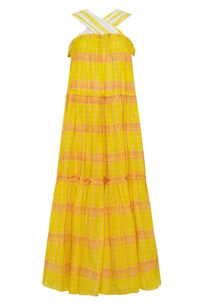 Aje Wilderness Tiered Maxi Dress Yellow Size 10 - Image 4