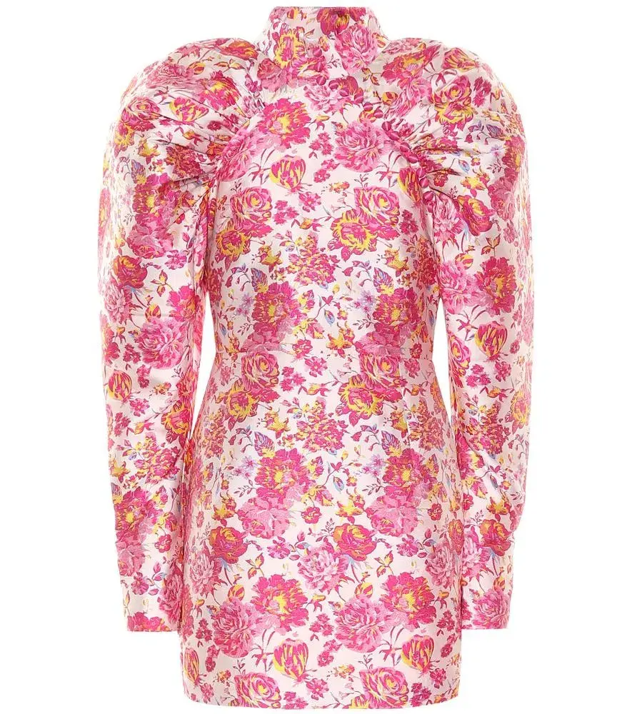 Rotate By Birger Christensen Button-detailed Ruched Floral-jacquard Mini Dress In Multi Size 8 - Image 7