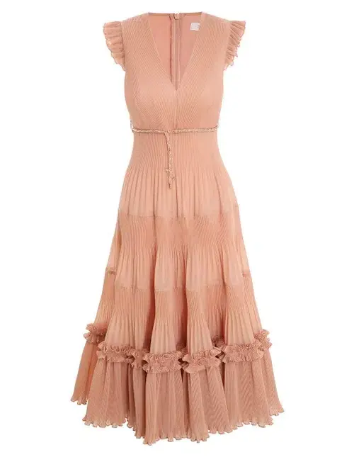 Zimmermann Pleated Midi Dress Lipstick Size 2 - Image 3