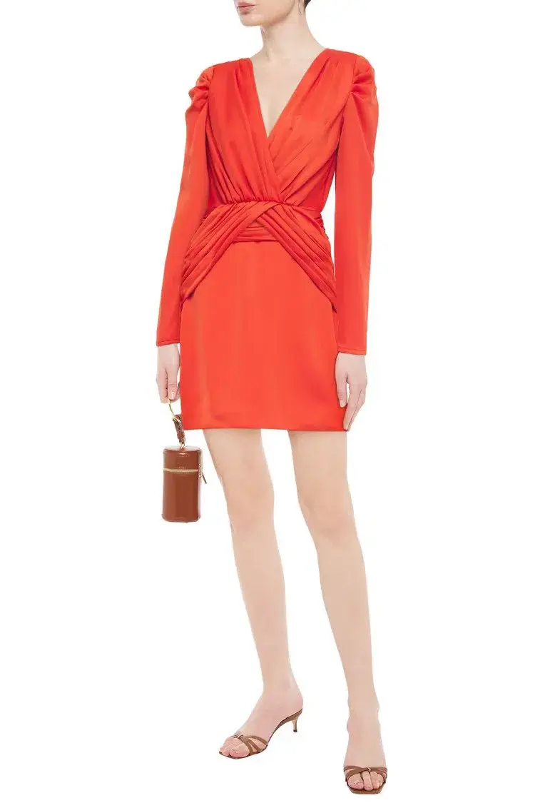 Nicholas Gathered Mini Dress Orange Size 8 - Image 1