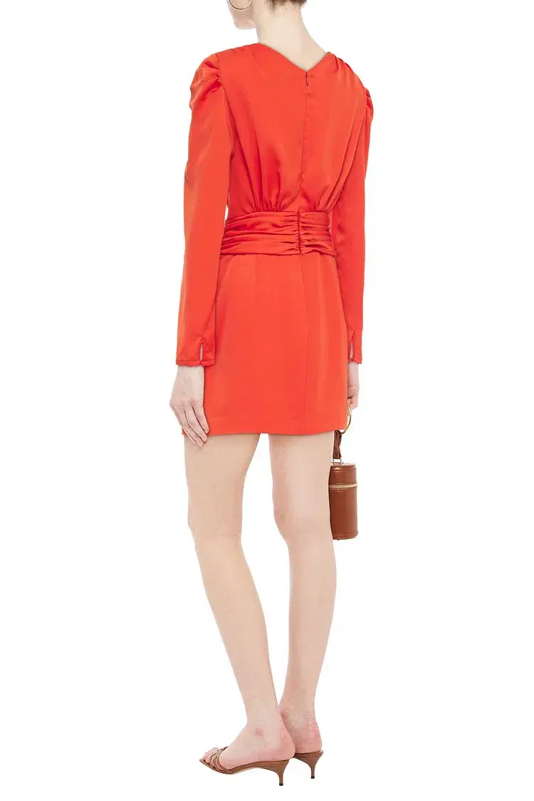 Nicholas Gathered Mini Dress Orange Size 8 - Image 2