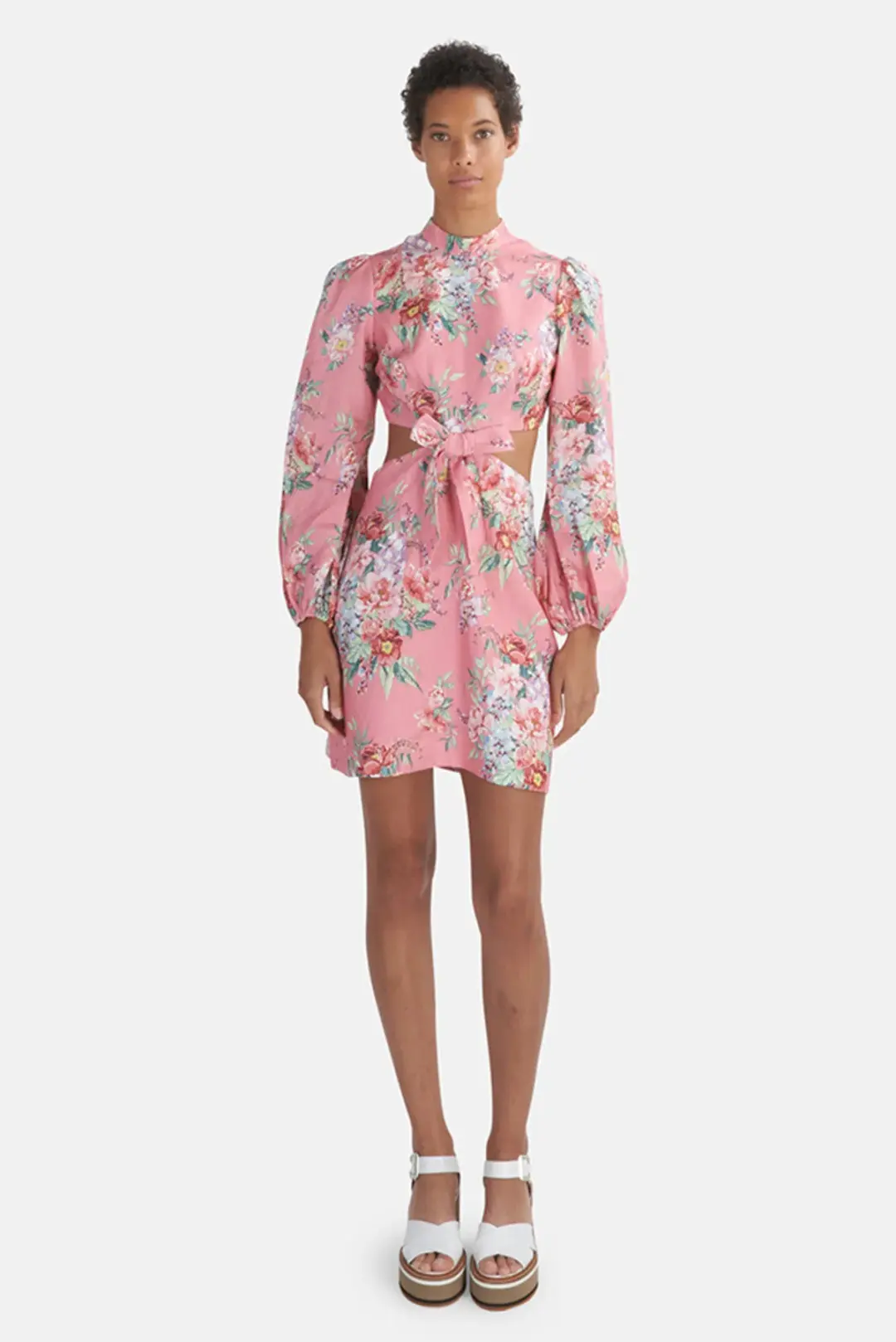 Zimmermann Bellitude Bow Front Mini Dress Watermelon Floral Print Size 1 / AU 10 for rent on The Volte - main image