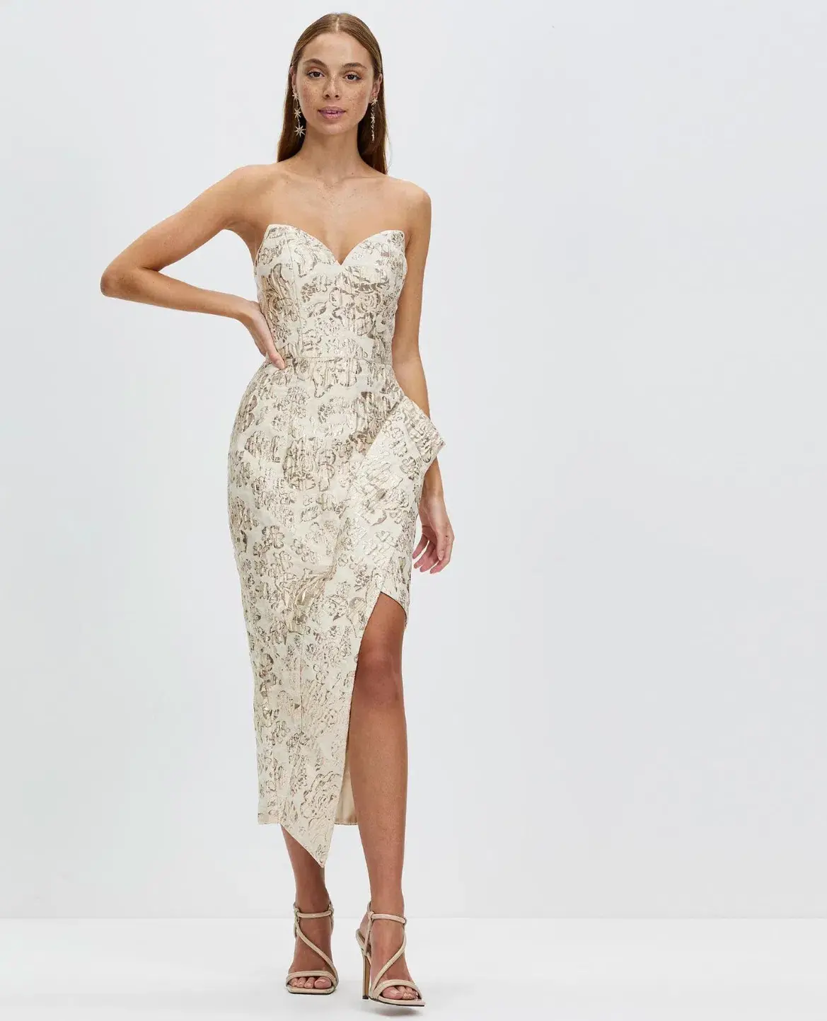 Bariano Adelina Metallic Midi Dress Gold Size 10 - Image 1