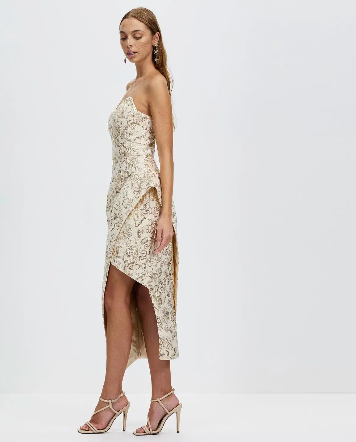 Bariano Adelina Metallic Midi Dress Gold Size 10 - Image 3