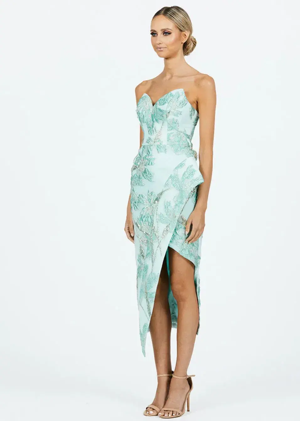 Bariano Adelina Metallic Midi Dress Turquoise Size 10 - Image 2