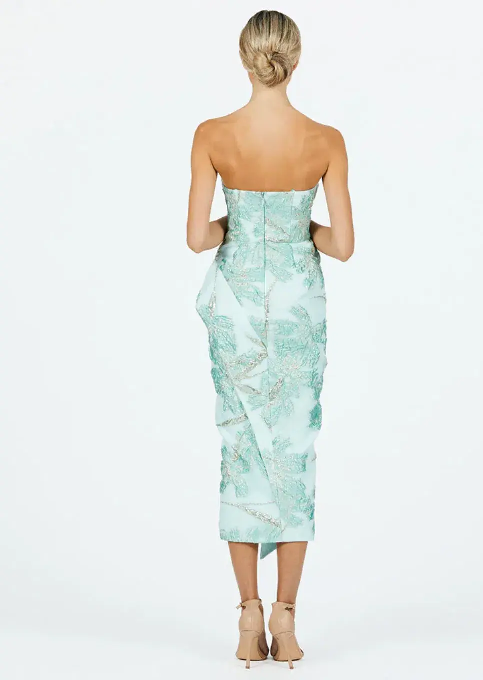 Bariano Adelina Metallic Midi Dress Turquoise Size 10 - Image 4