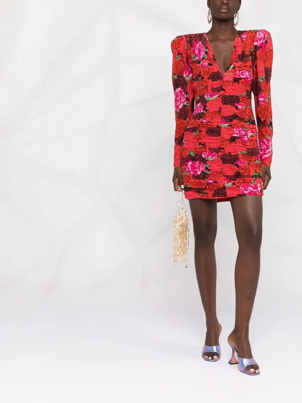 Magda Butrym Red Ruched Floral-print Silk Mini Dress Size XS - Image 2