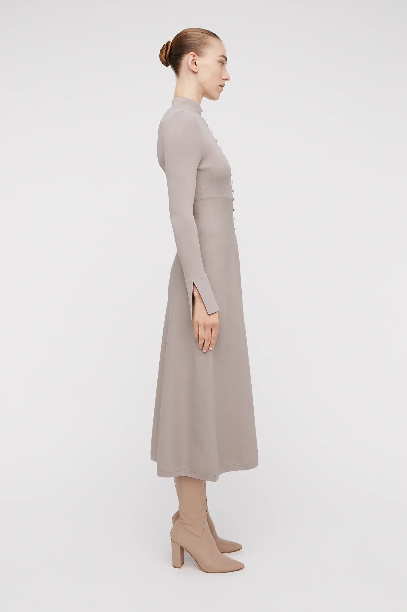 Scanlan Theodore Crepe Knit Button Dress Oyster Size 8  - Image 2