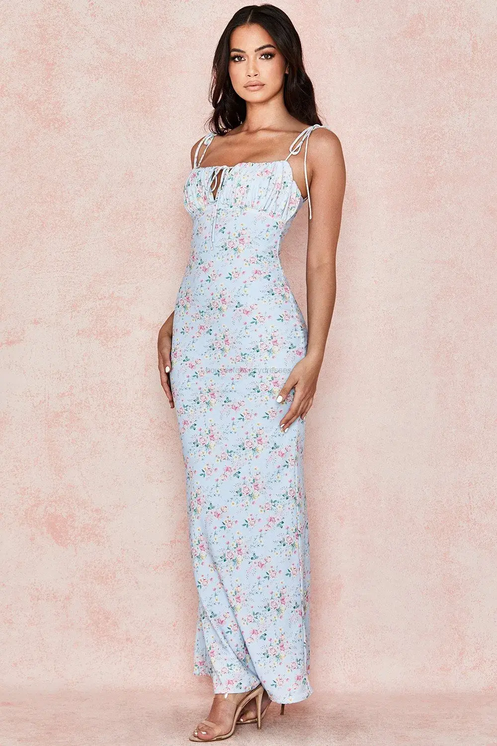 House of CB  Raphael Maxi Dress Pale Blue Floral Summer Size 10 for rent on The Volte - main image