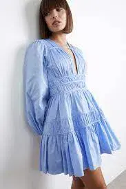 Aje Fallingwater Gathered Mini Dress Powder Blue Size 10  - Image 2