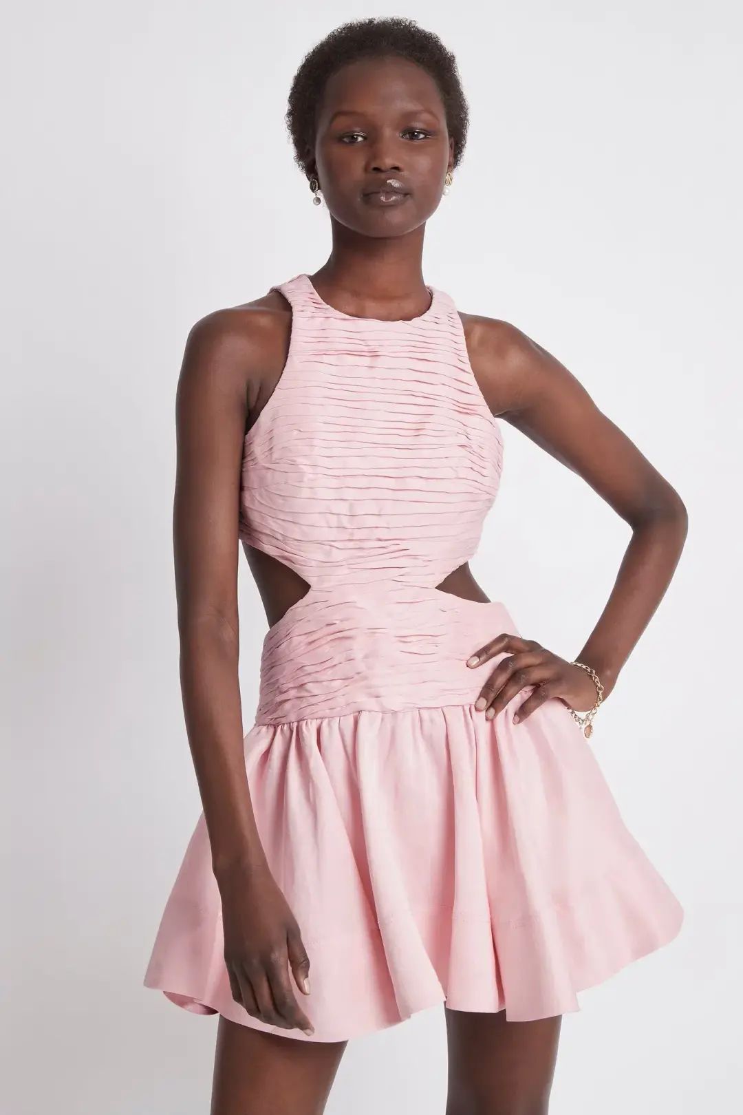 Aje Introspect Cut Out Mini Dress Pink Size 8 for rent on The Volte - main image