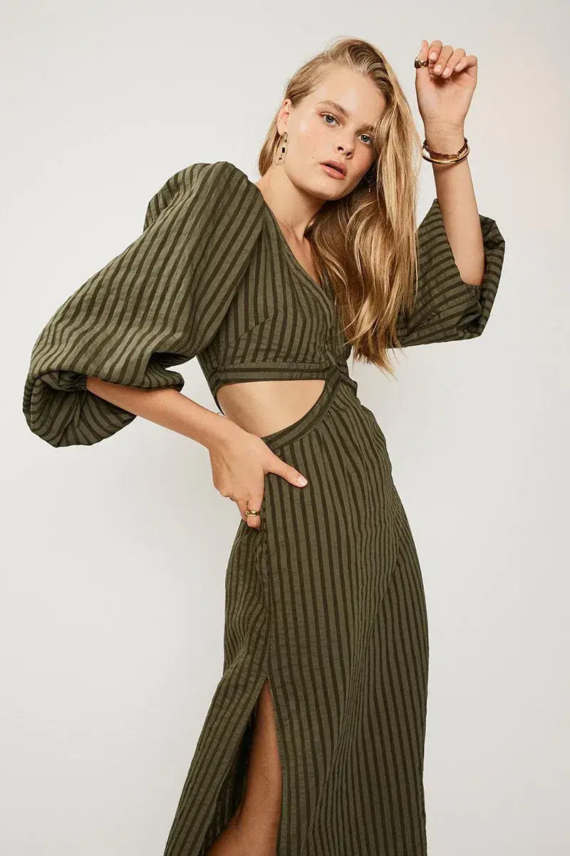 Suboo Queenie Cut Out Dress Olive Green Size 8 - Image 2