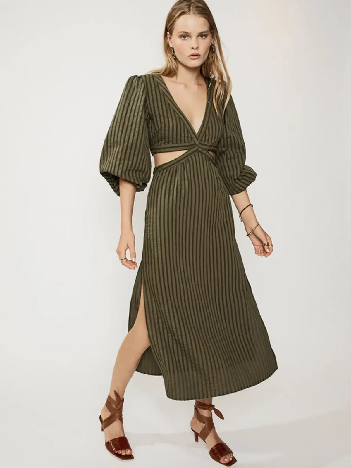 Suboo Queenie Cut Out Dress Olive Green Size 8 - Image 1