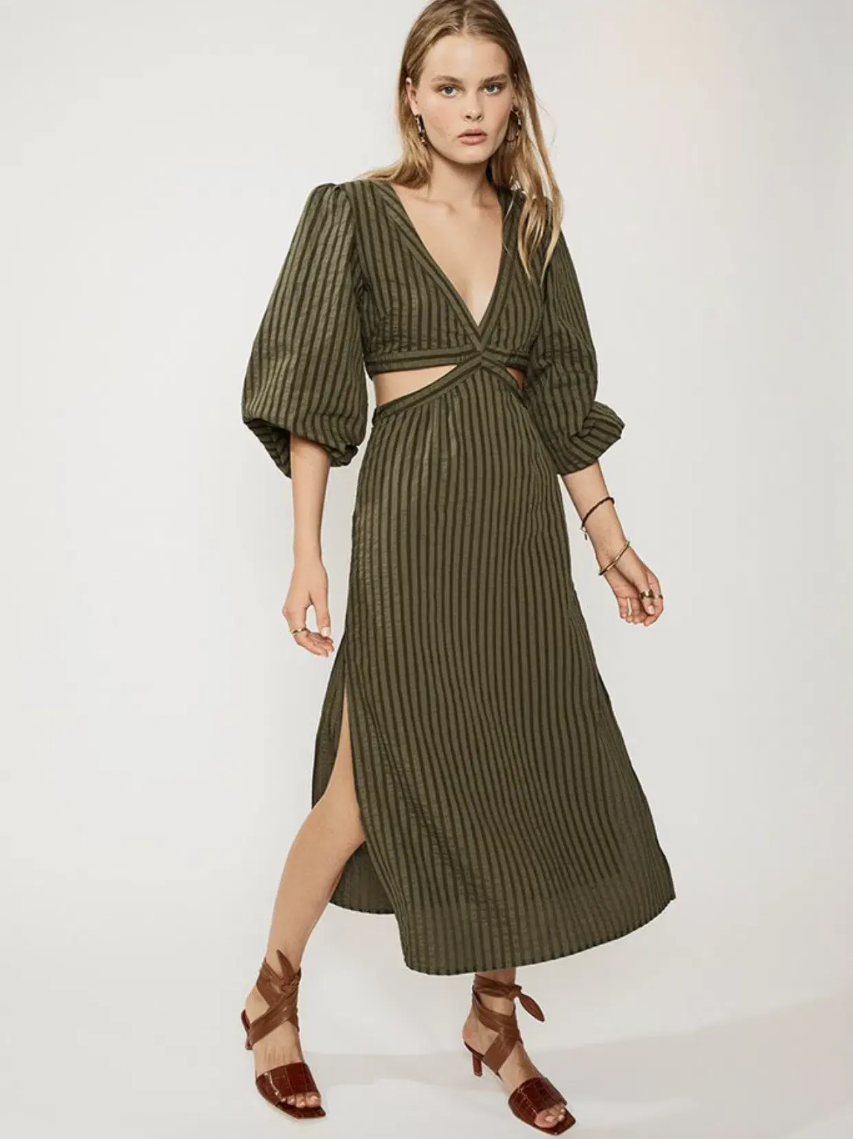Suboo Queenie Cut Out Dress Olive Green Size 8 - Image 1