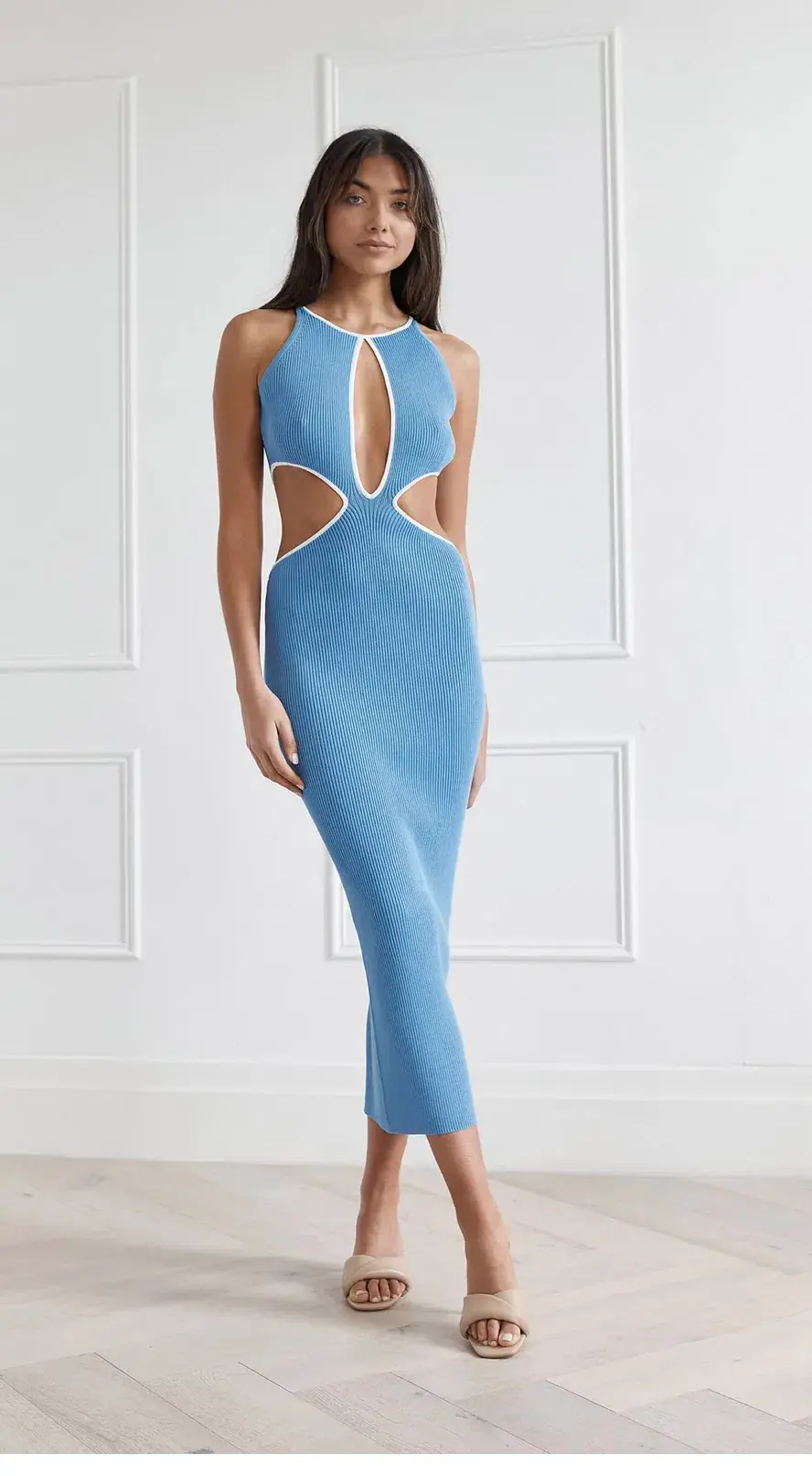 San Sloane Adrian Rib Midi Dress Blue Size 10 - Image 1