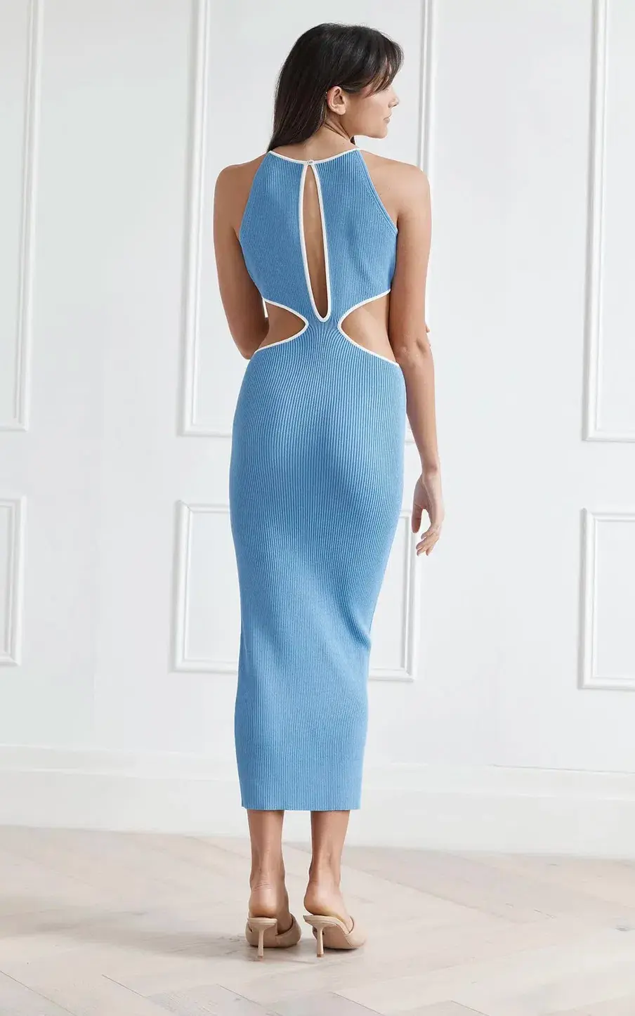 San Sloane Adrian Rib Midi Dress Blue Size 10 - Image 3