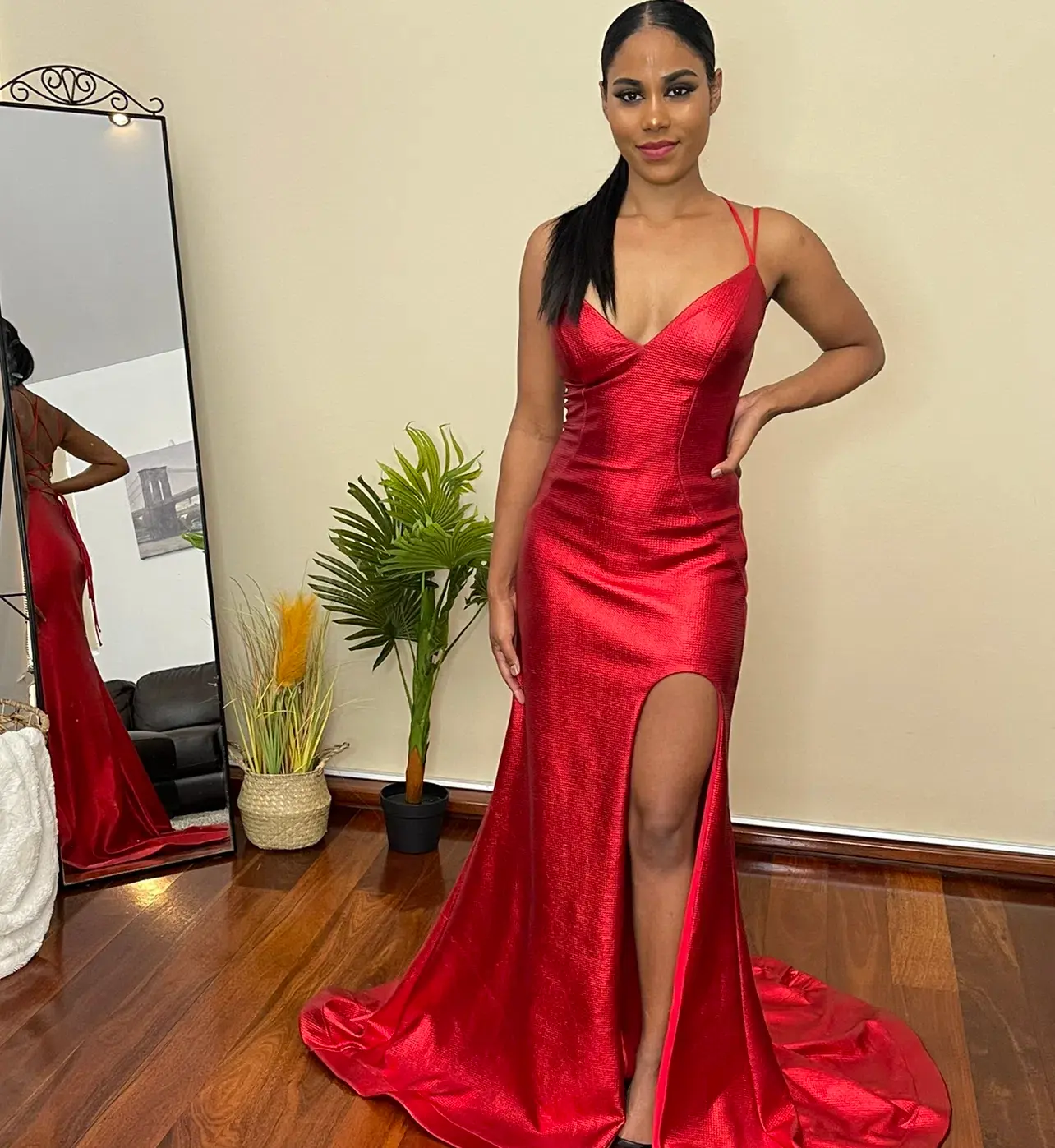 Jovani 06526 High Slit Gown Red Size 8 - Image 3