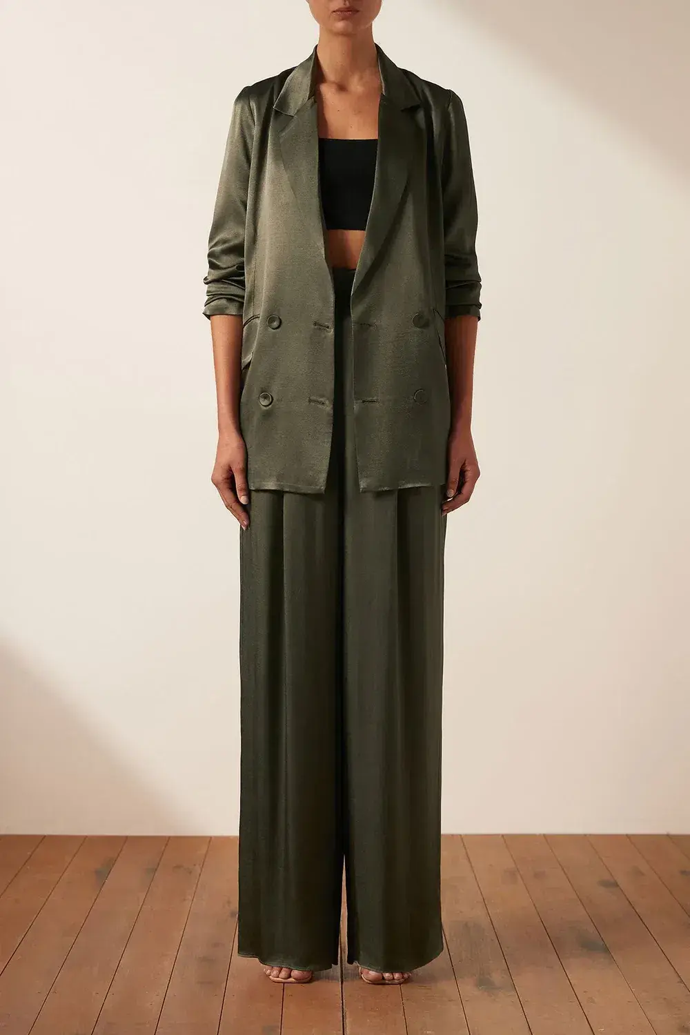 Shona Joy Giorgia Double Breasted Blazer and Tuxedo Pants Set Green Size 6 - Image 1